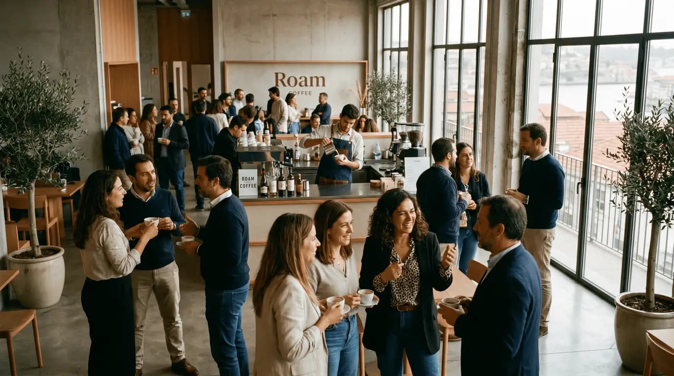Coffee break Roam para empresa em espaço com vista do Porto